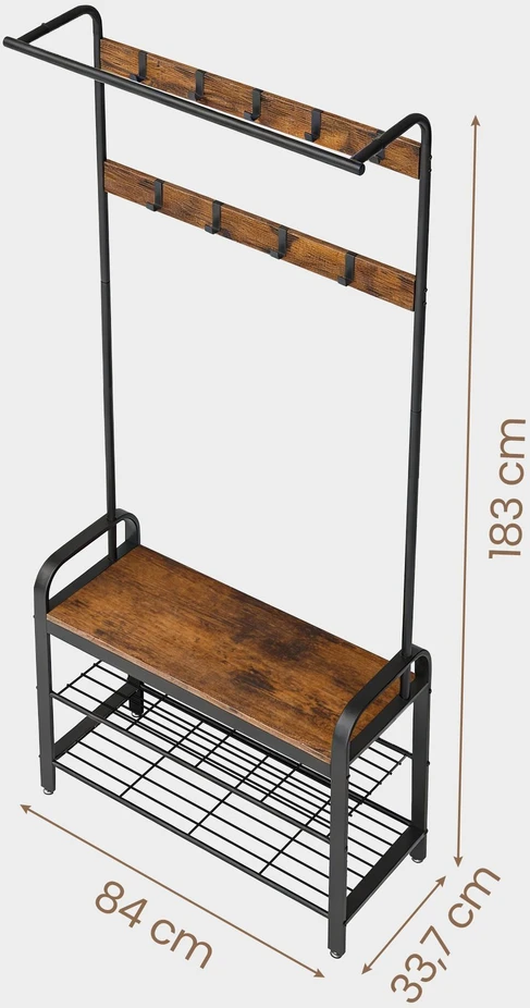 Songmics Drabužių kabykla su 3 lentynomis, 84 x 33,7 x 183 cm