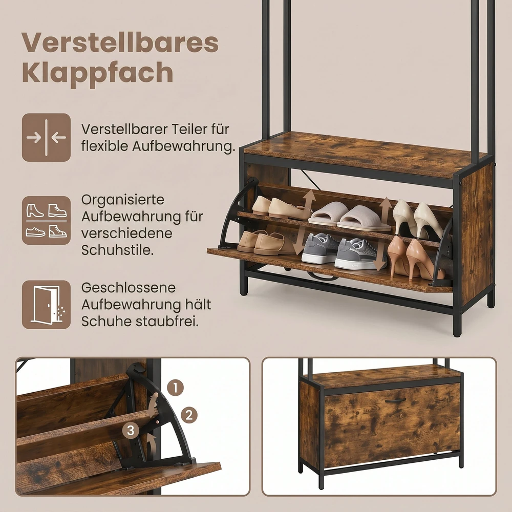 Songmics Drabužių kabykla su batų lentyna, 30x85x180 cm