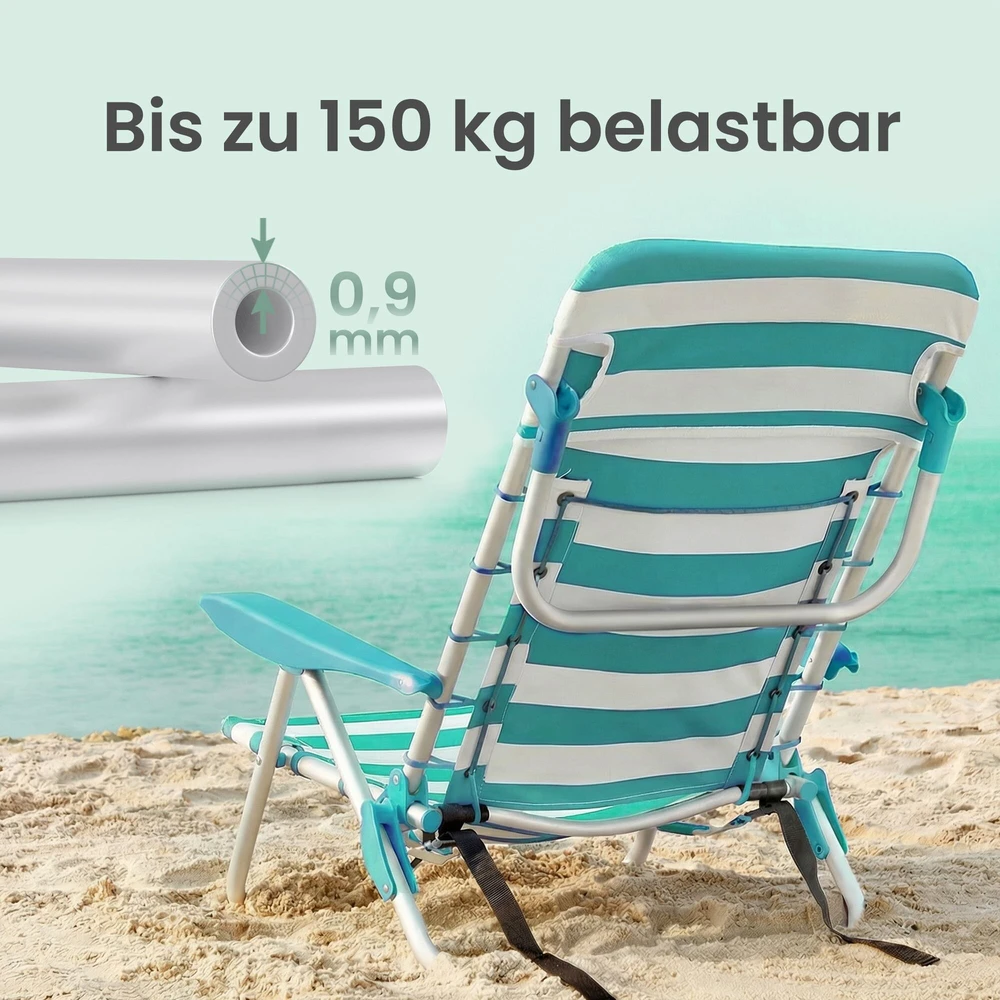 Songmics Paplūdimio kėdė su nuimamu galvos atlošu, 2 žali ir balti dryžiai