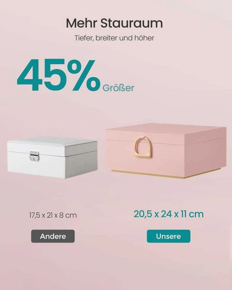 SONGMICS papuošalų dėžutė su 2 lygiais, papuošalų dėžutė su rankena, lankstus papuošalų padėklas, papuošalų dėžutė, papuošalų laikymo dėžutė, „pakibęs“ efektas, 20,5 x 24 x 11 cm, dovanos idėja, juoda