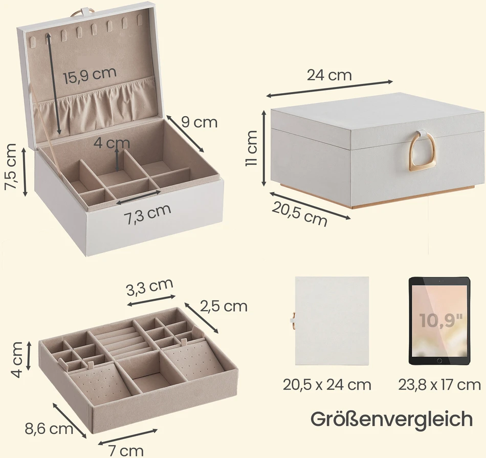 Songmics Papuošalų dėžutė 2 lygiai su rankena 20,5x24x11 cm