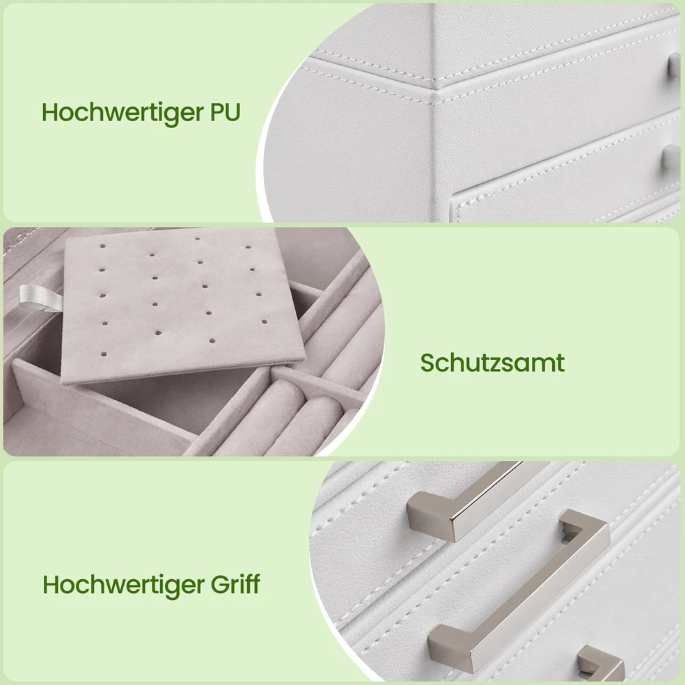 Songmics Papuošalų dėžutė su 5 stalčiais, balta, 30,5 × 31,5 × 21,5 cm