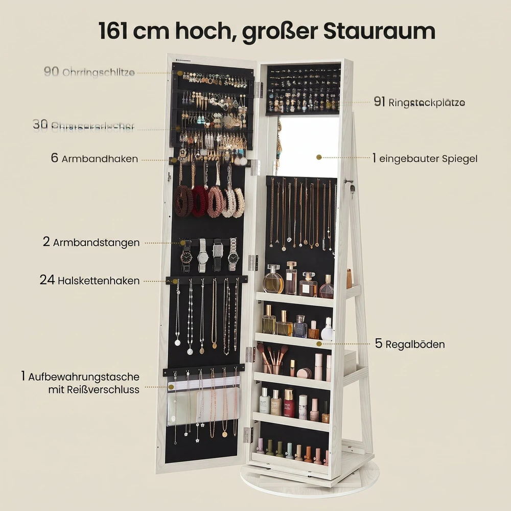 Songmics Papuošalų spintelė, stovintis veidrodis, veidrodinė spintelė