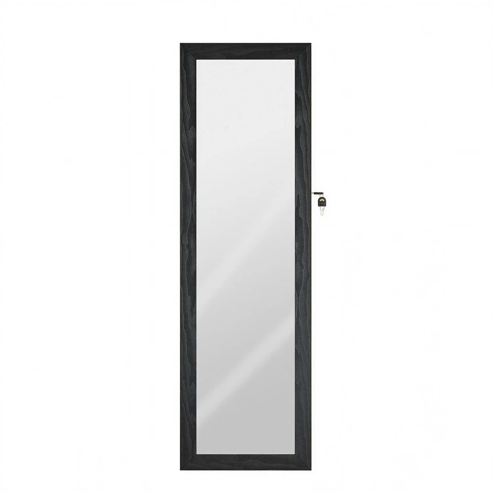 Songmics Pakabinama veidrodinė juoda MDF papuošalų spintelė