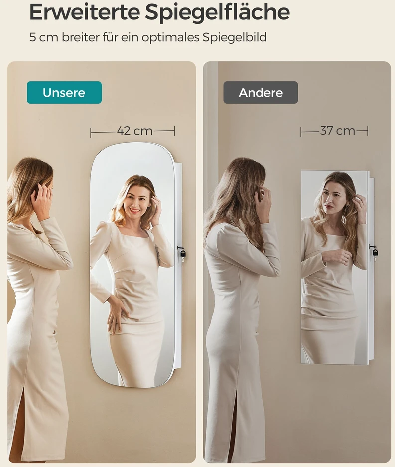 Songmics Baltos spalvos sieninė spintelė su veidrodiniu paviršiumi