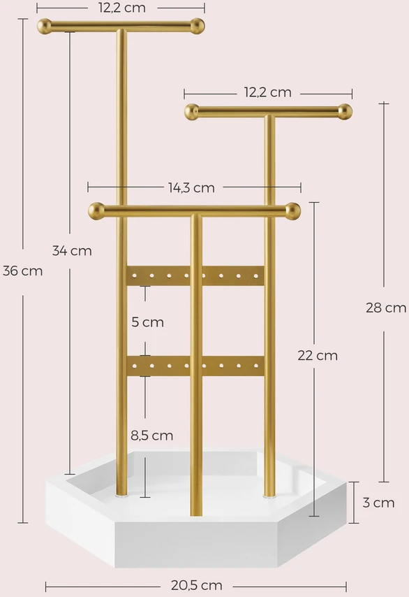 SONGMICS papuošalų stovas su 3 T formos laikikliais ir 16 auskarų angų JJS003A01