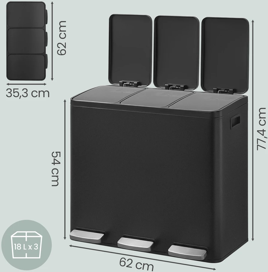 Songmics Šiukšliadėžė 3 x 18 l