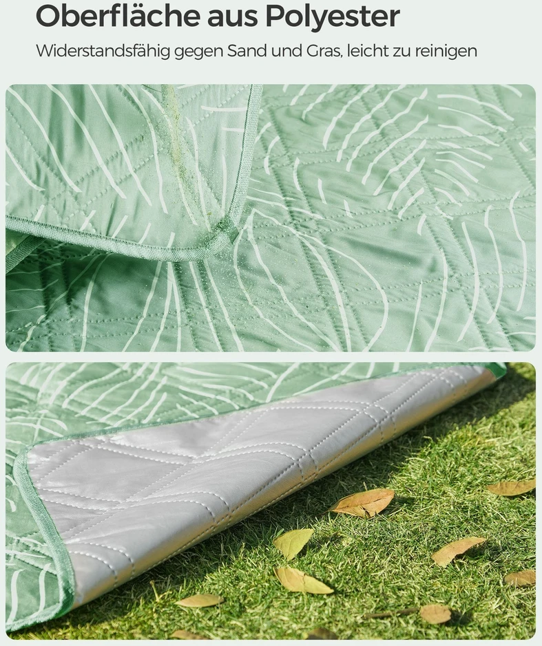 Songmics Pikniko antklodė 300 x 200 cm skalbiama mašinoje ir sulankstoma žalia