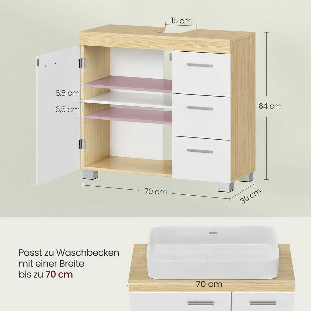 Songmics Praustuvas 70x30x63,8 cm, smėlio spalvos MDF
