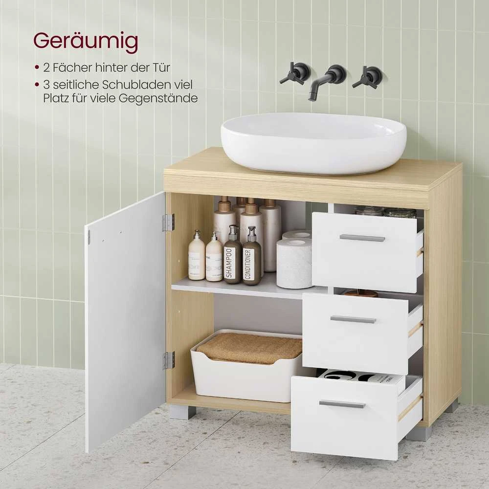 Songmics Praustuvas 70x30x63,8 cm, smėlio spalvos MDF