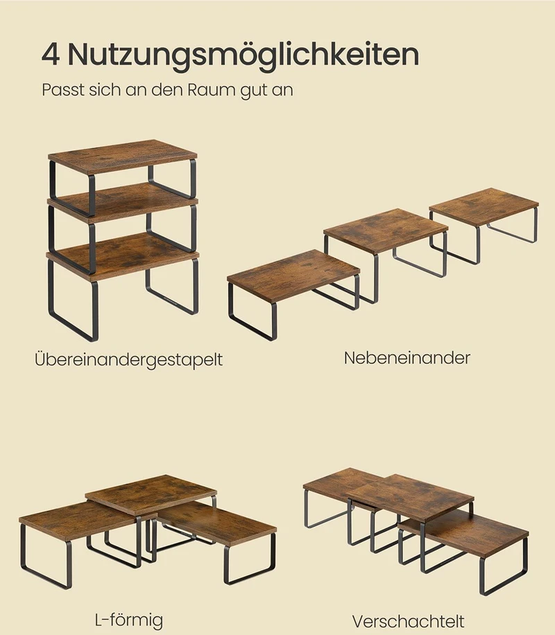 Songmics Prieskonių lentynėlės rinkinys 3 vnt., vintage ruda-matinė juoda