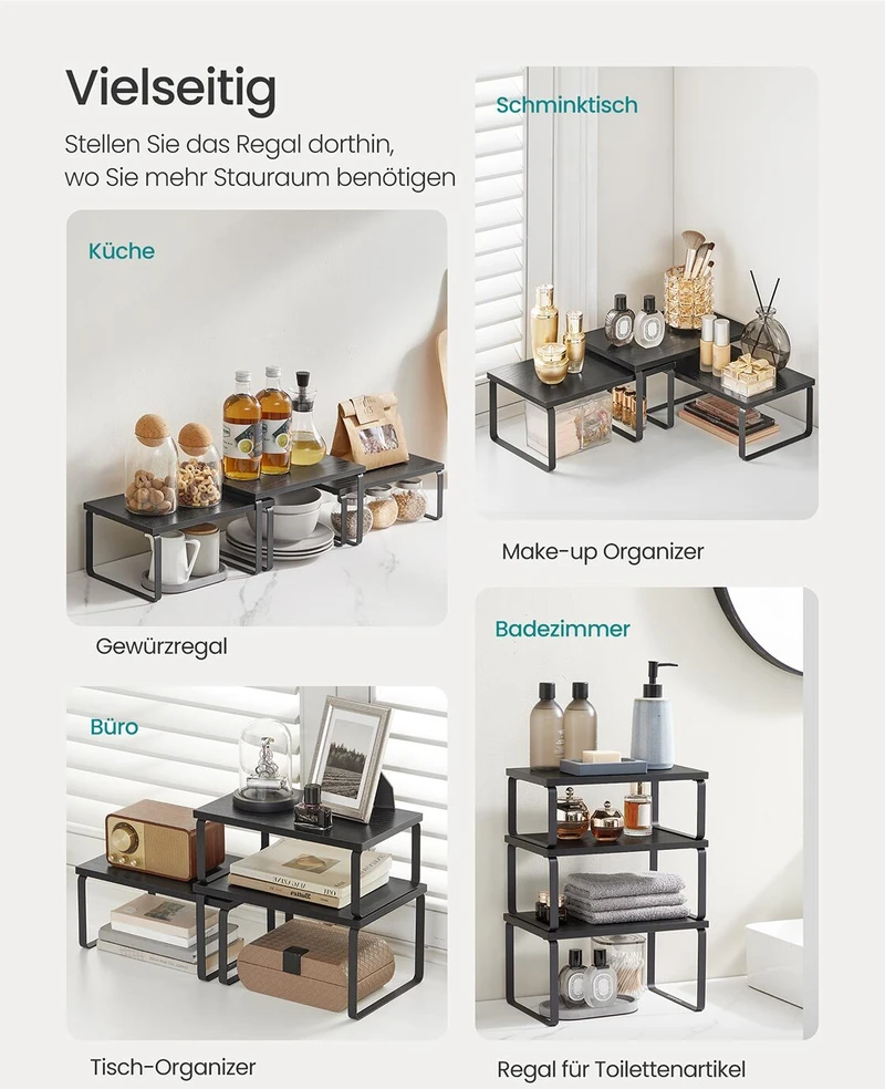 Songmics Prieskonių lentynėlės rinkinys, 3 dalių, pilka-juoda