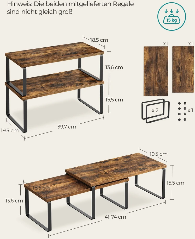 Songmics Prieskonių laikiklis, 19.5x39.7x15.5 cm, 18.5x39.7x13.6 cm, Juoda