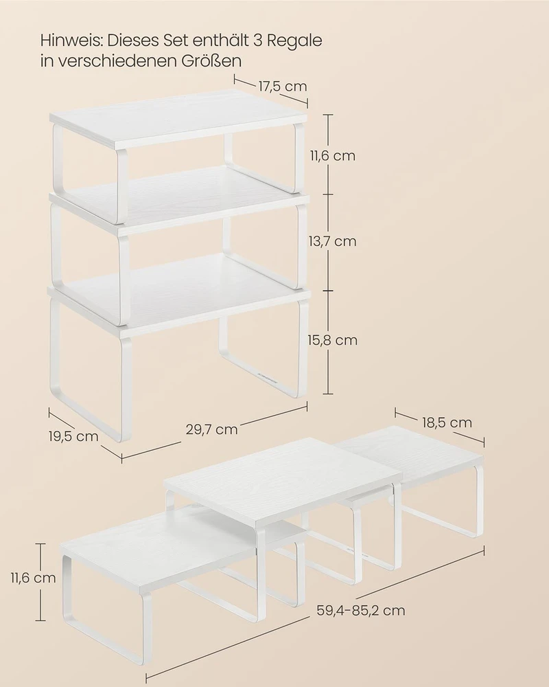 Songmics Prieskonių lentyna, 3 dalių komplektas baltos spalvos
