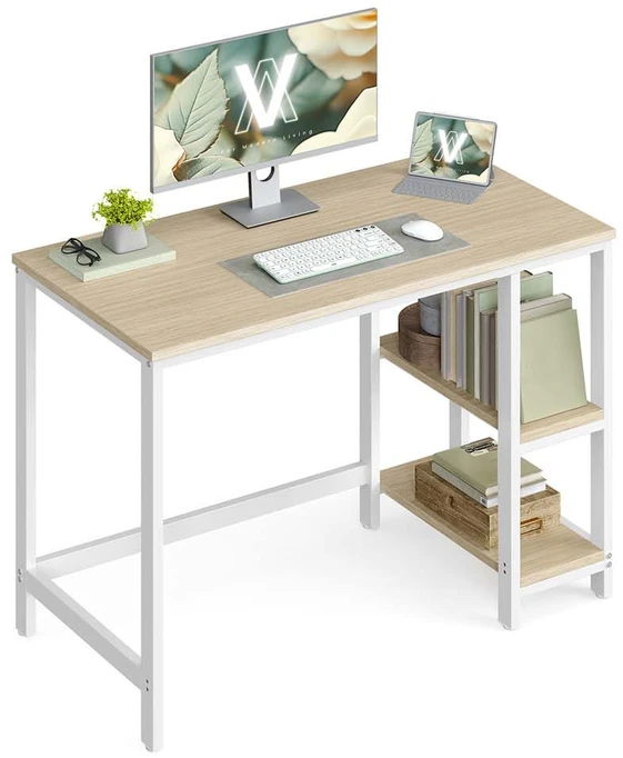 Songmics Vasagle Biuro rašomasis stalas 100 x 50 x 76 cm natūralus smėlio spalvos perlamutras baltas