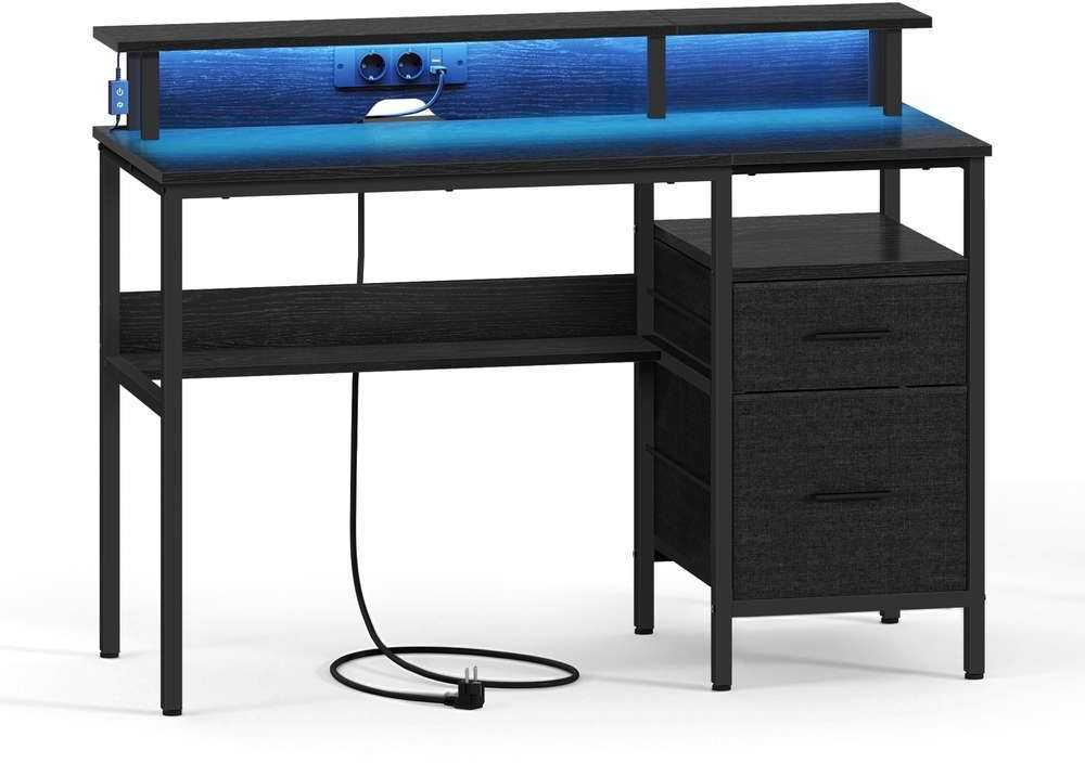 Songmics Kompiuterio stalas su stalčiais ir monitoriaus stovu, juodas 55 x 135 x 90 cm