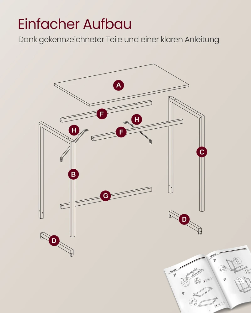 Songmics Vasagle Rašomasis stalas su metaliniu rėmu 50 x 80 x 76 cm