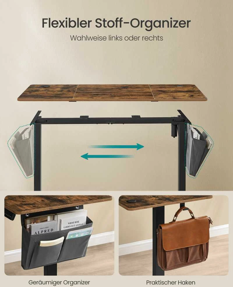 Songmics Reguliuojamo aukščio elektrinis stalas 60 x 140 x (72-120) cm