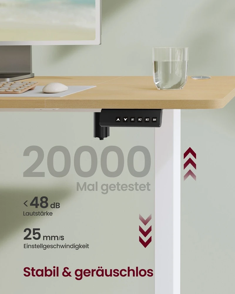 Songmics Reguliuojamo aukščio elektrinis stalas 160 x 70 cm auksinio ąžuolo spalvos