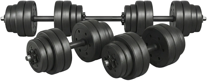 SONGMICS 2-in-1 hanteliai, hantelių rinkinys su jungiamuoju plieniniu vamzdžiu, 2 x 15 kg, juodos spalvos