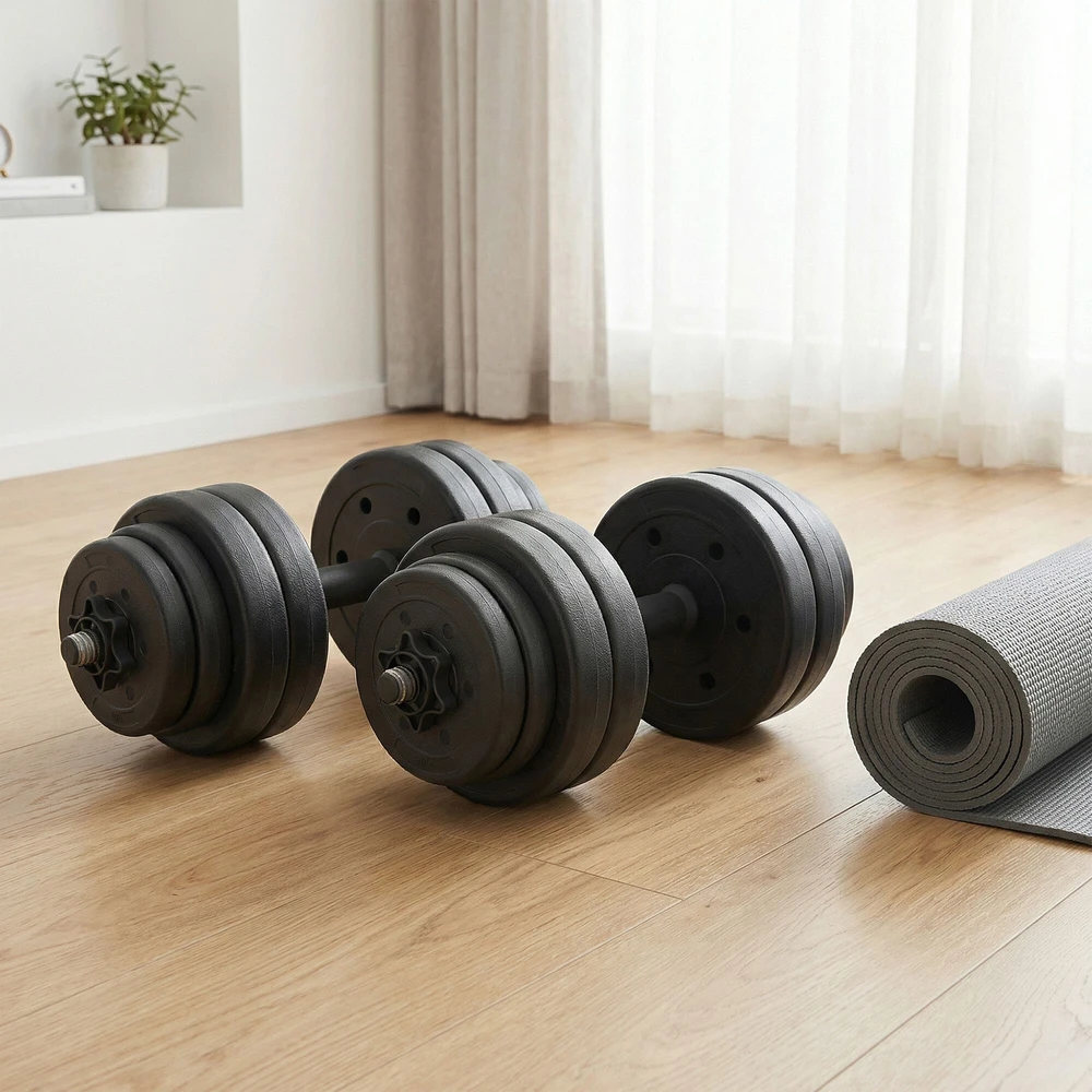 SONGMICS 2-in-1 hanteliai, hantelių rinkinys su jungiamuoju plieniniu vamzdžiu, 2 x 15 kg, juodos spalvos