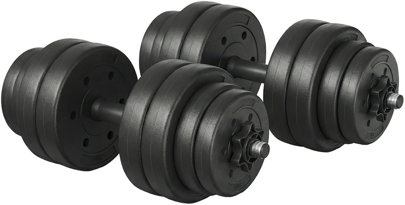 SONGMICS 2-in-1 hanteliai, hantelių rinkinys su jungiamuoju plieniniu vamzdžiu, 2 x 15 kg, juodos spalvos