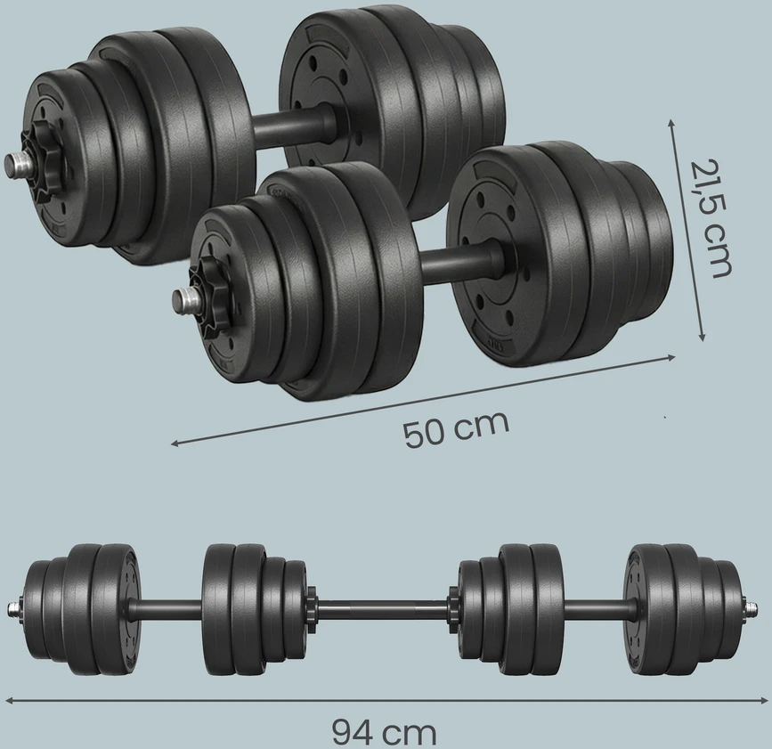 SONGMICS 2-in-1 hanteliai, hantelių rinkinys su jungiamuoju plieniniu vamzdžiu, 2 x 15 kg, juodos spalvos