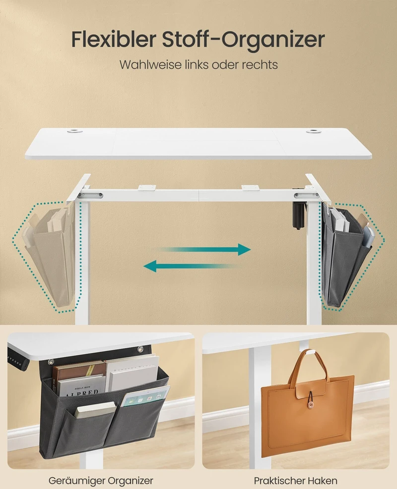 Songmics Reguliuojamo aukščio elektrinis stalas 60 x 120 x (72-120) cm