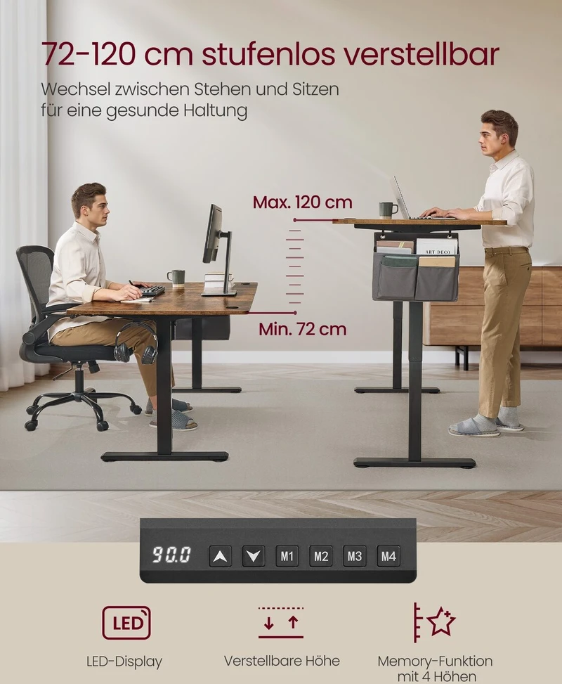 Songmics Reguliuojamo aukščio stalas 180 x 80 x 72-120cm