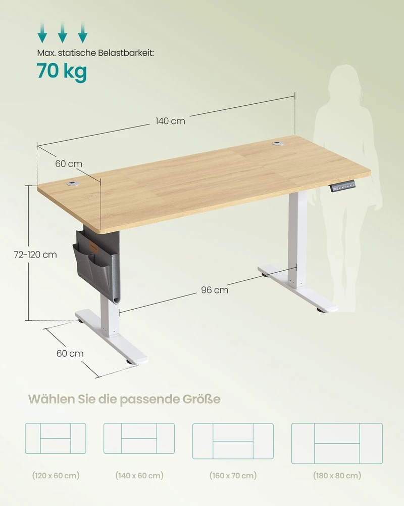 Songmics Reguliuojamo aukščio stalas 140x60x 72-120cm