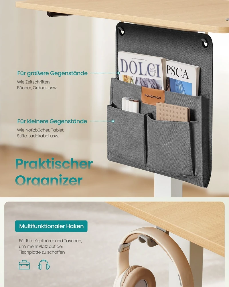 Songmics Reguliuojamo aukščio stalas 140x60x 72-120cm