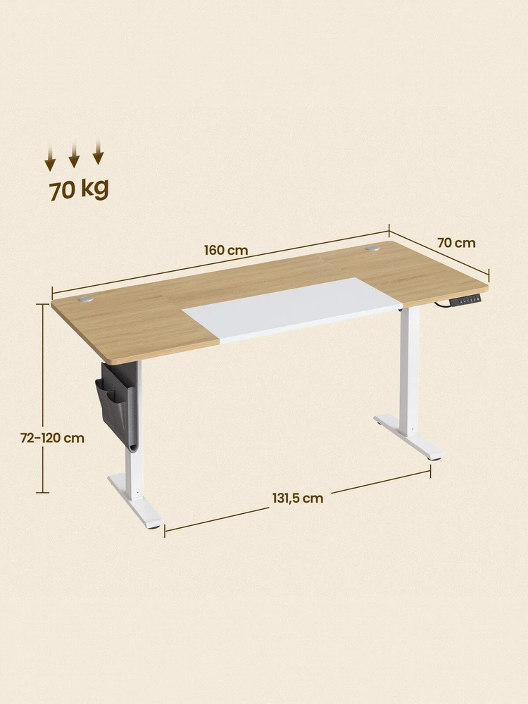 Songmics Reguliuojamo aukščio stalas 70 x 160 x (72-120) cm