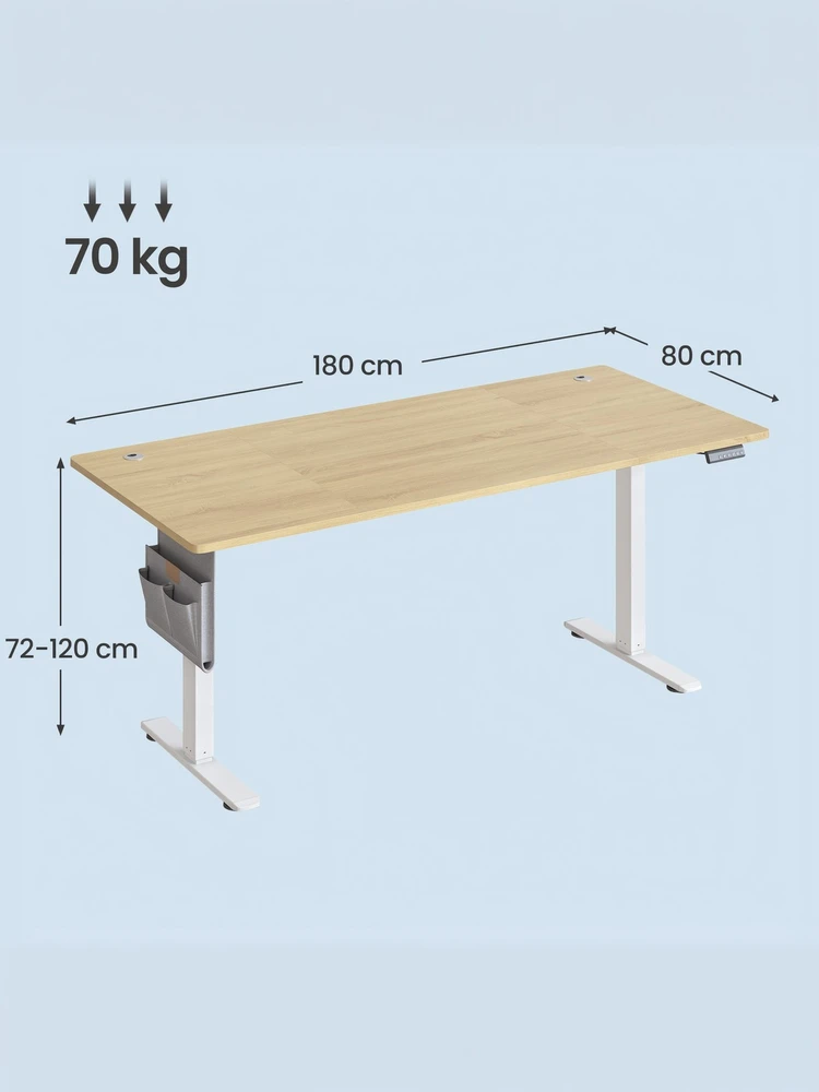 Songmics Reguliuojamo aukščio stalas 180 × 80 × (72–120) cm