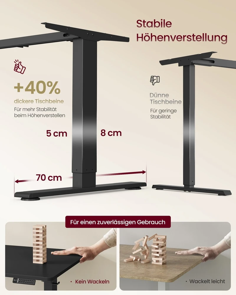 Songmics Reguliuojamo aukščio stalas 160 × 80 x 72-120cm