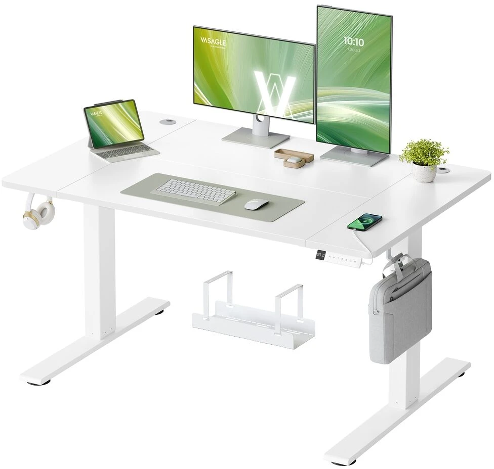 Songmics Reguliuojamo aukščio rašomasis stalas, matinė balta spalva, 120 x 80 cm, USB-C