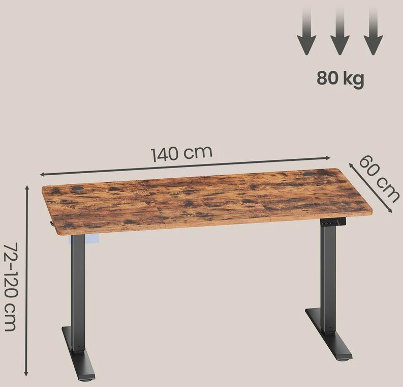 Songmics Reguliuojamo aukščio stalas 140 x 60 x 72-120cm