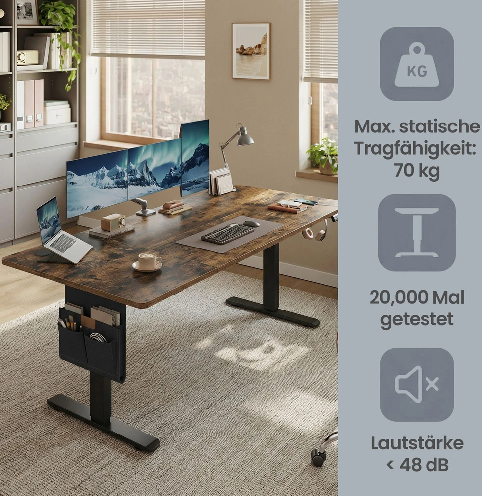Songmics Reguliuojamo aukščio stalas 60 x 140 x (72–120) cm