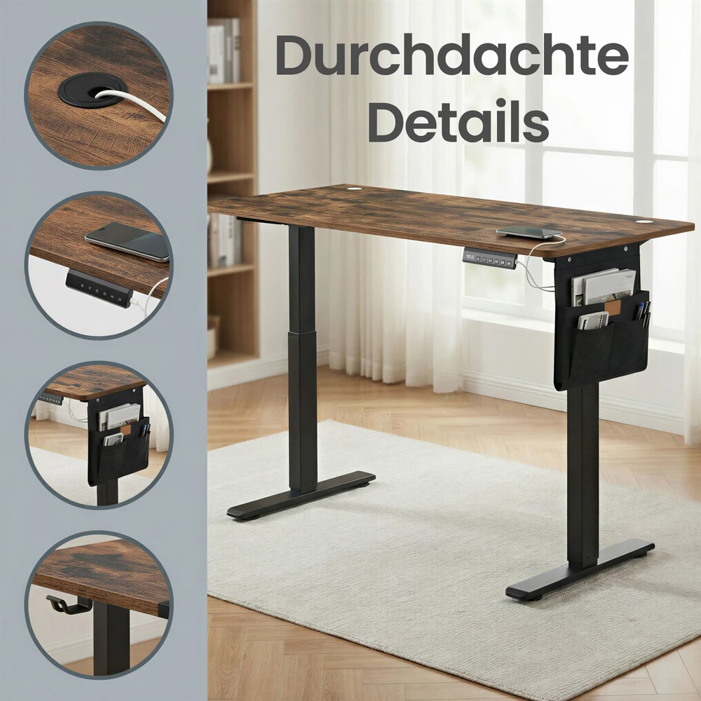 Songmics Reguliuojamo aukščio stalas 60 x 140 x (72–120) cm
