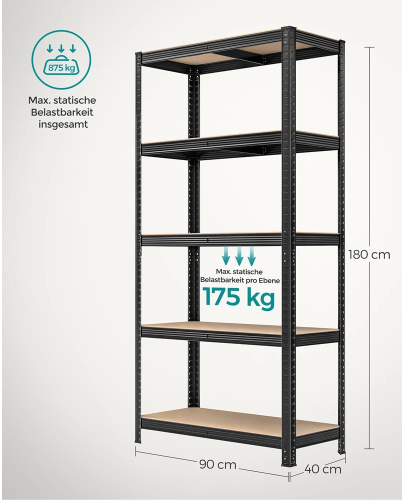 Songmics Sandėliavimo lentyna, 180x90x40 cm, Juoda