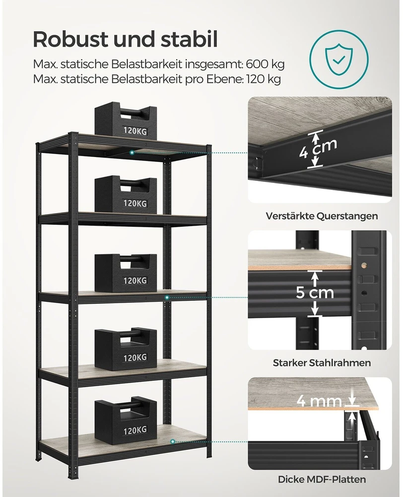 Songmics Reguliuojama stovinti lentyna su 5 lentynomis 50 x 100 x 200 cm Žaliai juoda