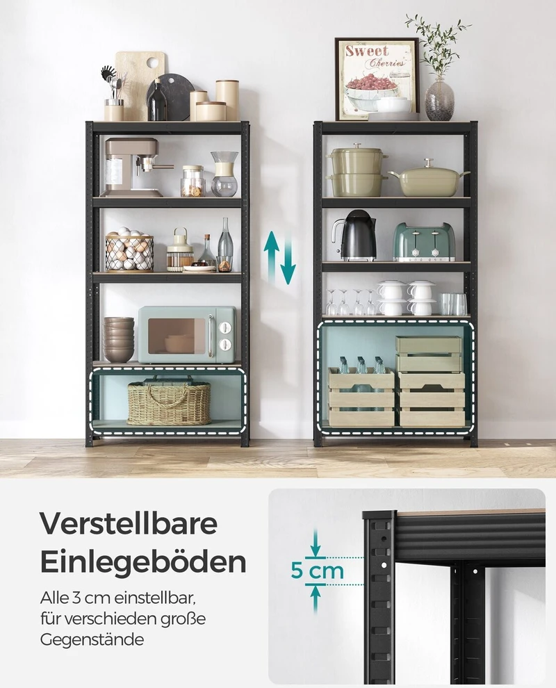 Songmics Reguliuojama stovinti lentyna su 5 lentynomis 40 x 90 x 180 cm Pilkai juoda