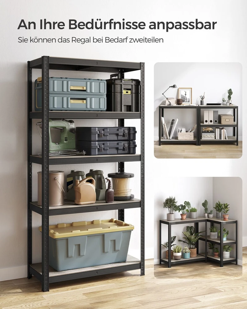 Songmics Reguliuojama stovinti lentyna su 5 lentynomis 40 x 90 x 180 cm Pilkai juoda