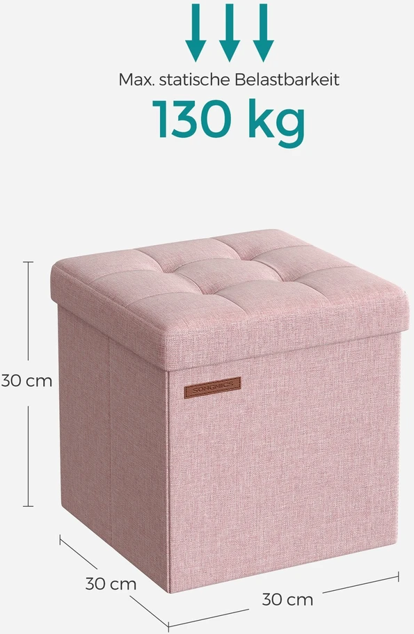 Songmics 30 cm suoliukas su daiktų laikymo vieta pastelinės rožinės spalvos