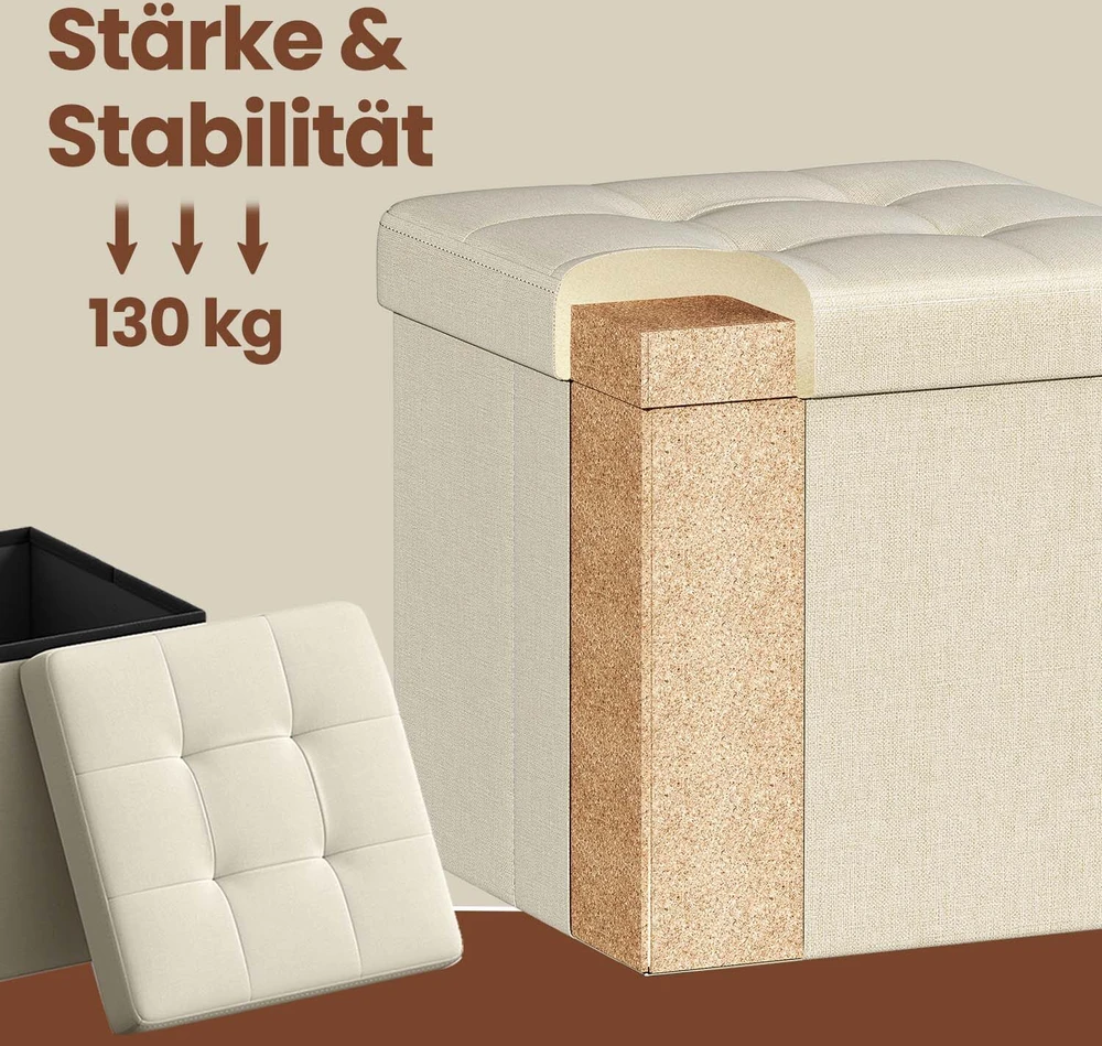 SONGMICS 30 cm suoliukas su saugojimo vieta, sulankstomas suoliukas su saugojimo dėže