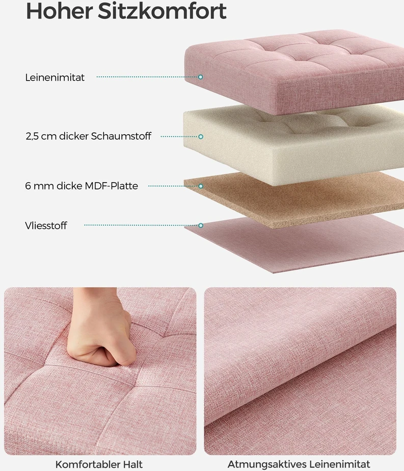 Songmics 30 cm suoliukas su daiktų laikymo vieta pastelinės rožinės spalvos