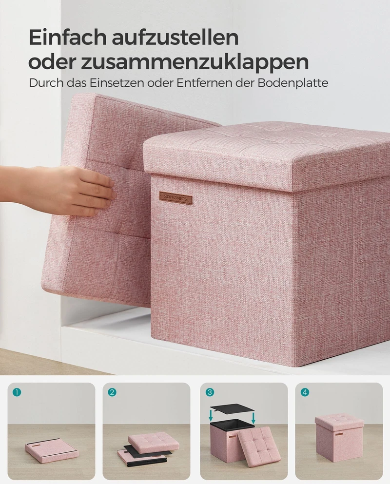 Songmics 30 cm suoliukas su daiktų laikymo vieta pastelinės rožinės spalvos