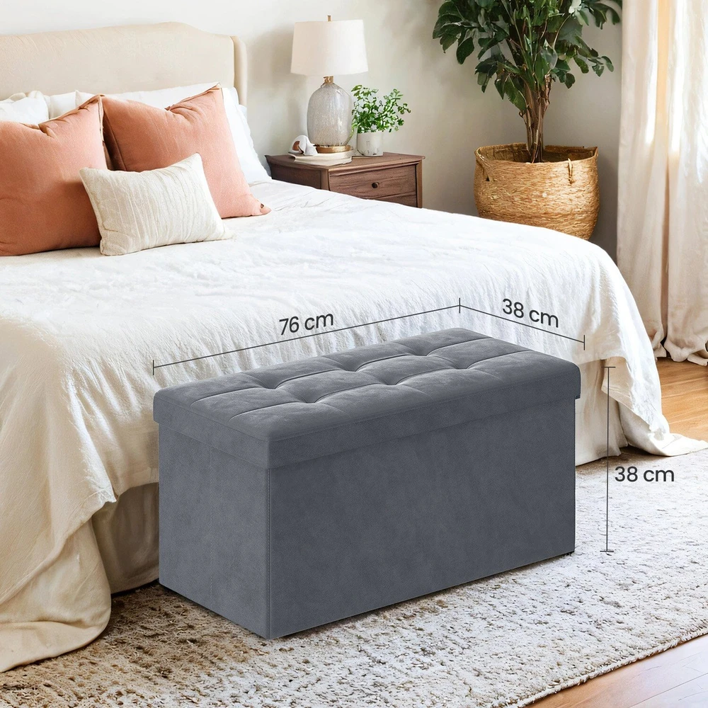 SONGMICS suoliukas su saugojimo dėže iš aksomo, 38 x 76 x 38 cm, sulankstomas suoliukas