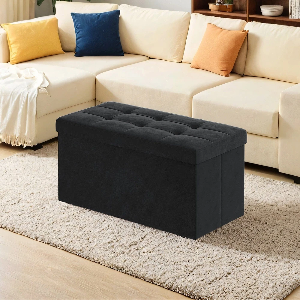 SONGMICS suoliukas su saugojimo dėže iš aksomo, 38 x 76 x 38 cm, sulankstomas suoliukas