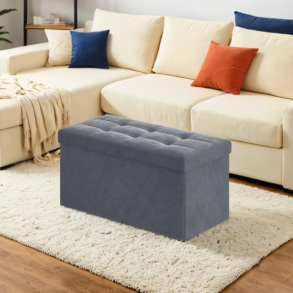 SONGMICS suoliukas su saugojimo dėže iš aksomo, 38 x 76 x 38 cm, sulankstomas suoliukas