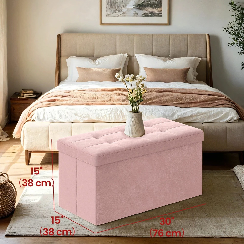 SONGMICS suoliukas su saugojimo dėže iš aksomo, 38 x 76 x 38 cm, sulankstomas suoliukas